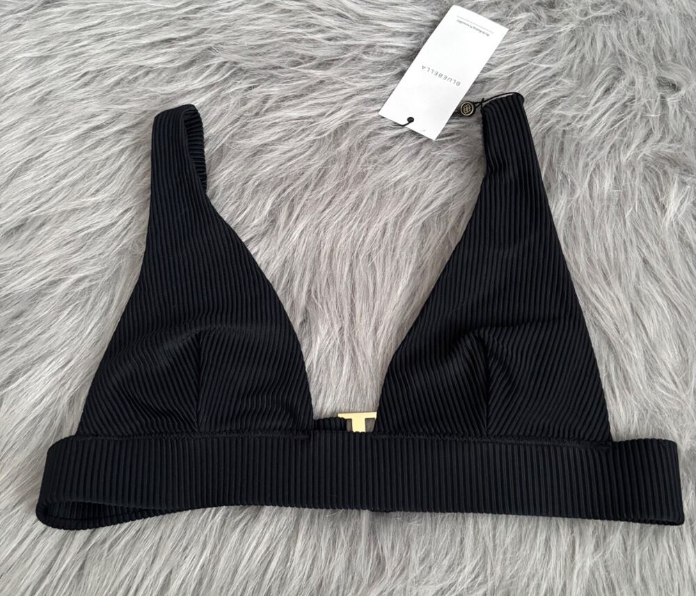 Bluebella Black Ribbed Lucerne Plunge Swim Bikini Top Small S
